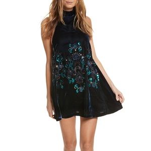 Free People Sequin Blue Velvet Dress Size Small